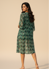 Black & Green Printed Swimwear with Shrug