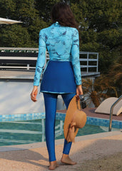 Blue Printed Full Sleeve Swimsuit