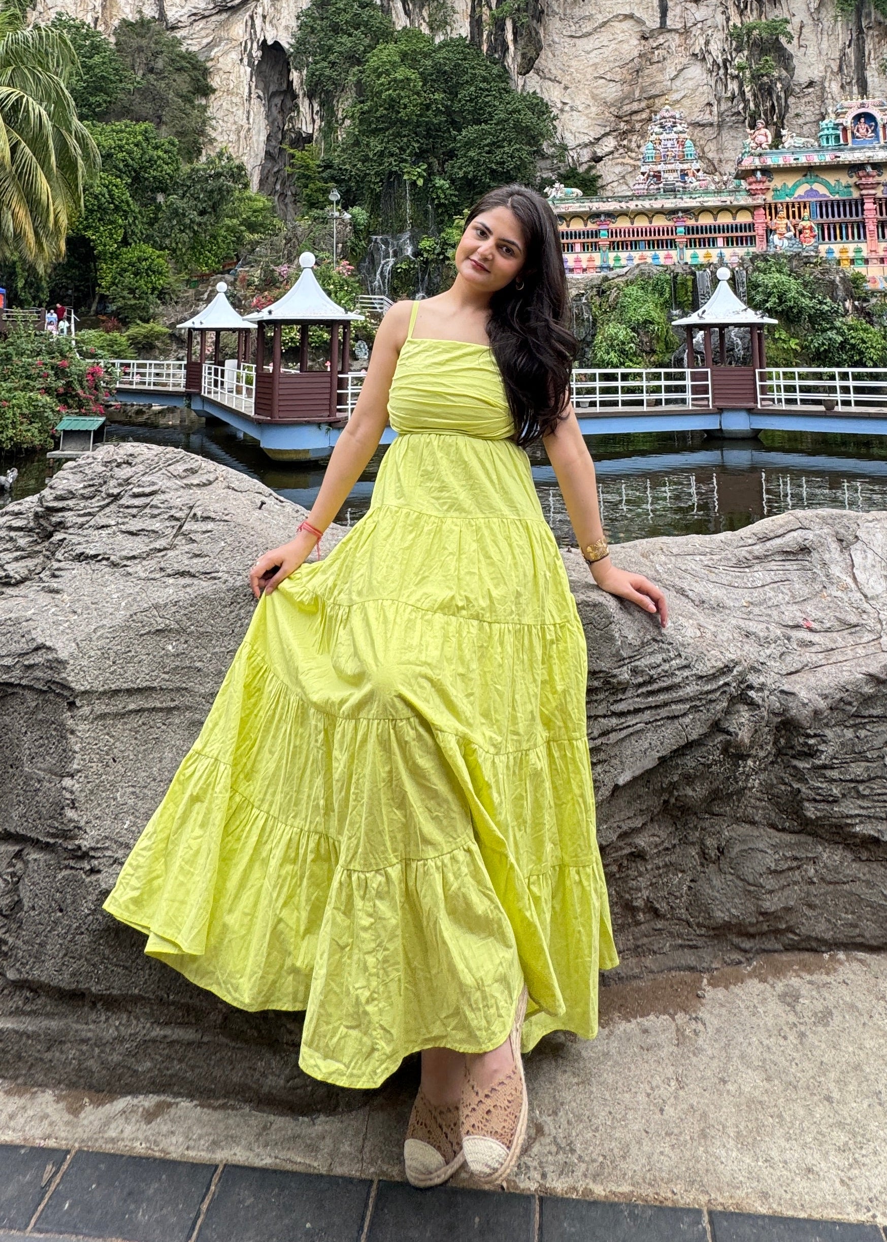 lime green tiered dress Womens Next Lime Green V-Neck Tiered Mini Dress with Linen US 18