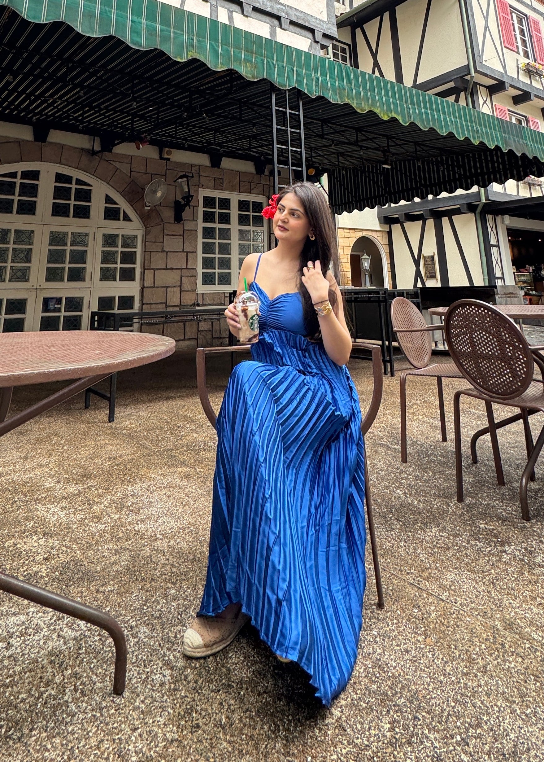 Blue Padded Maxi Dress