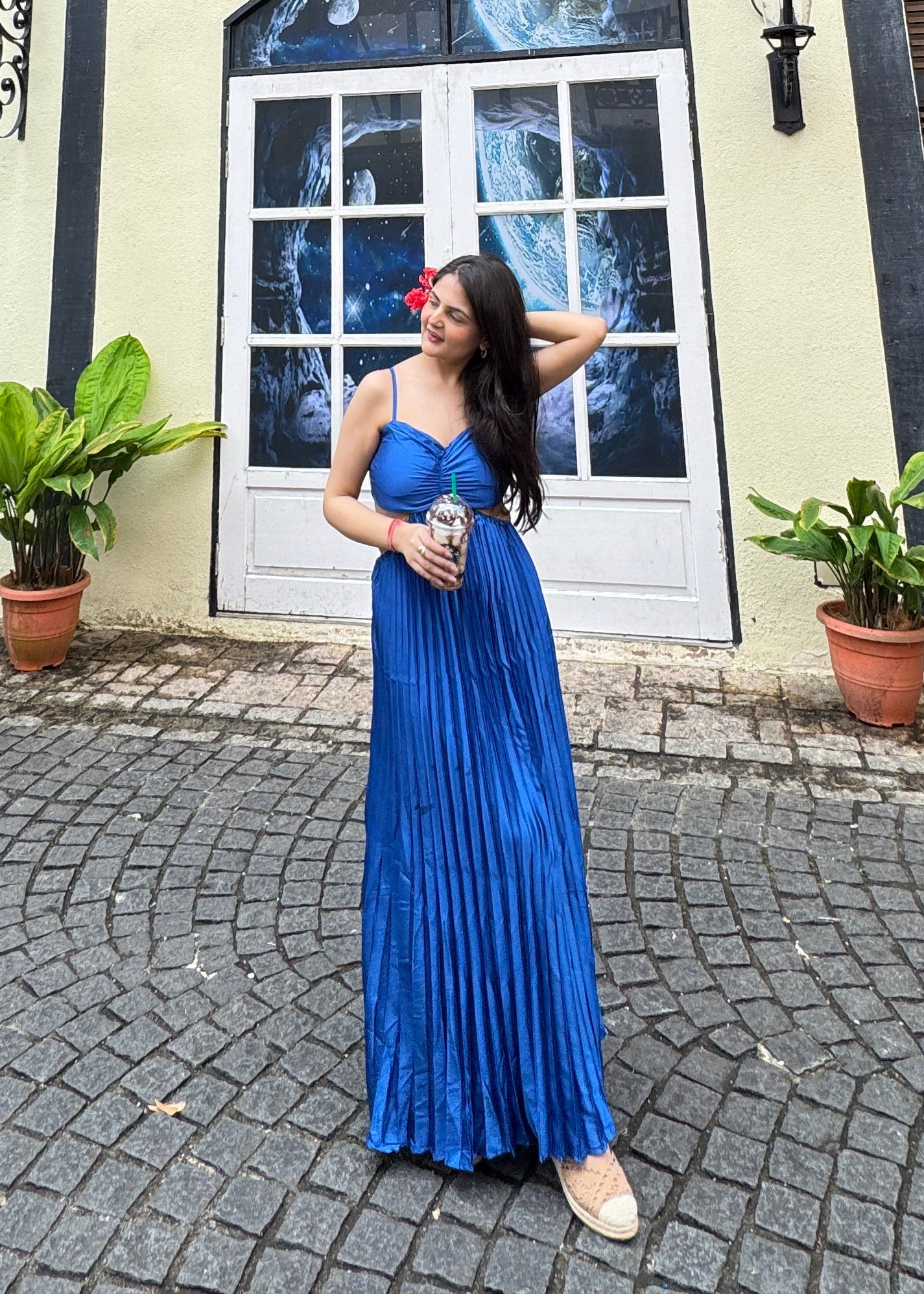 Blue Padded Maxi Dress