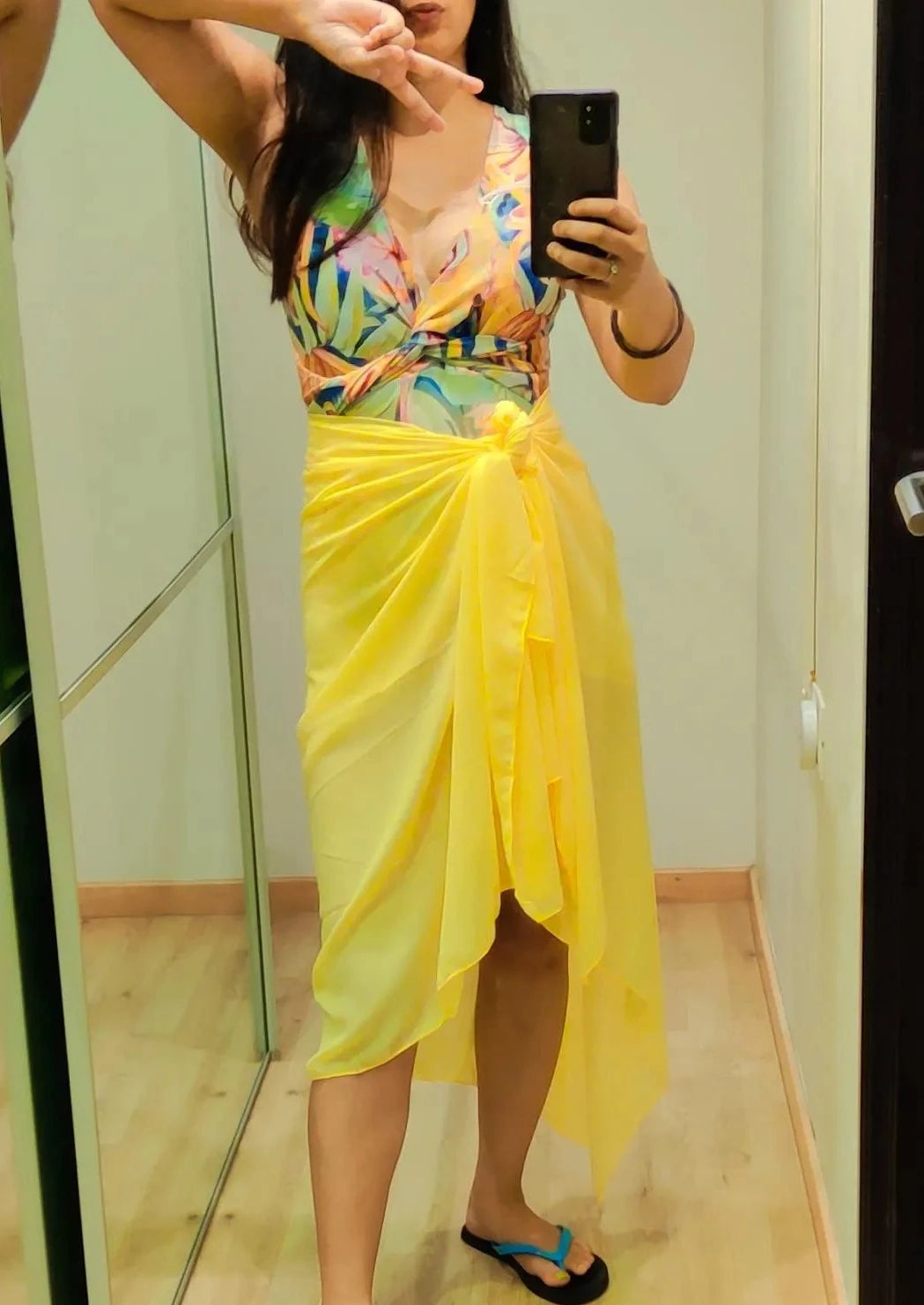 Monokini with yellow sarong