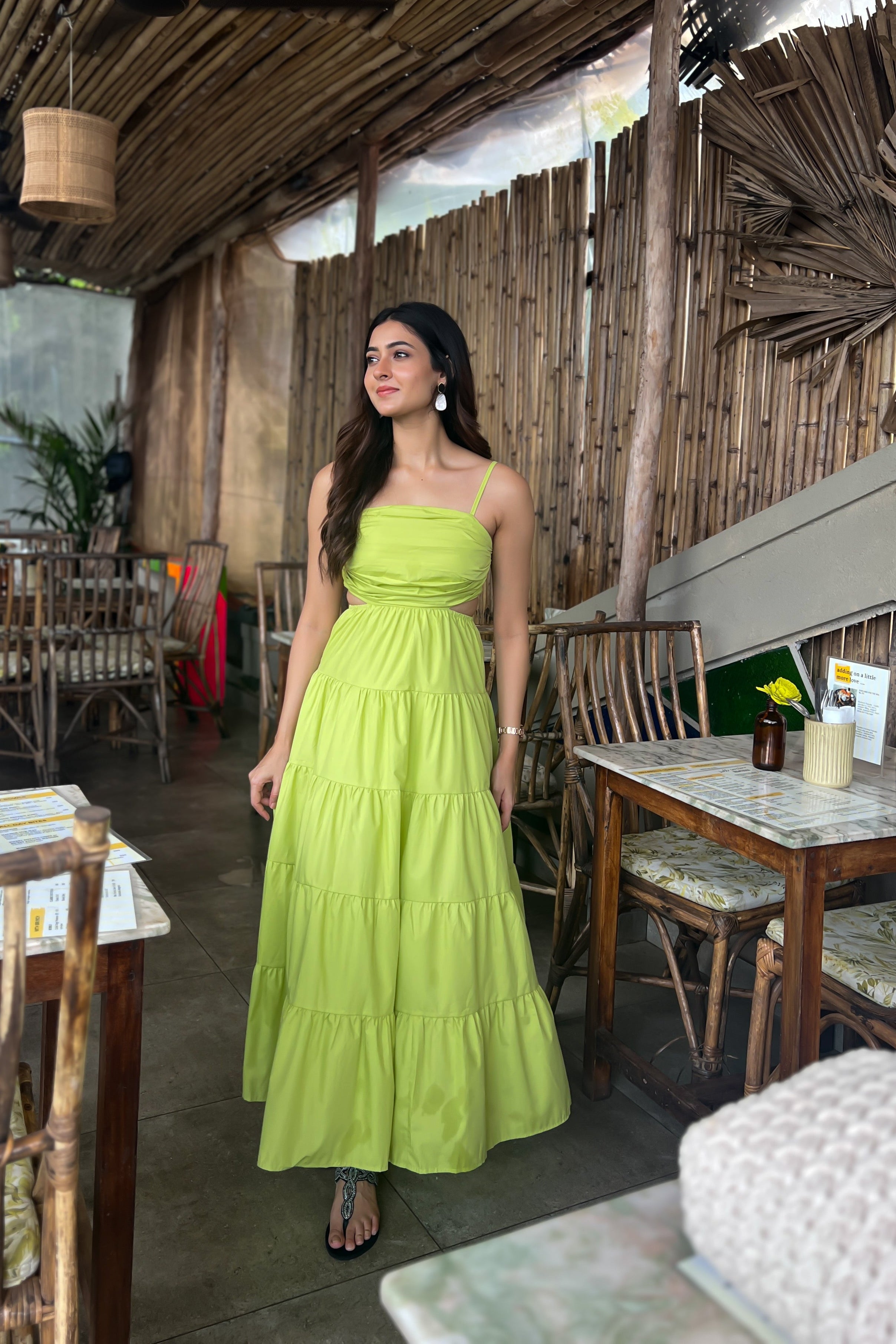 Lime Tiered Maxi Dress WomanLikeU Lime Tiered Maxi Dress WomanLikeU