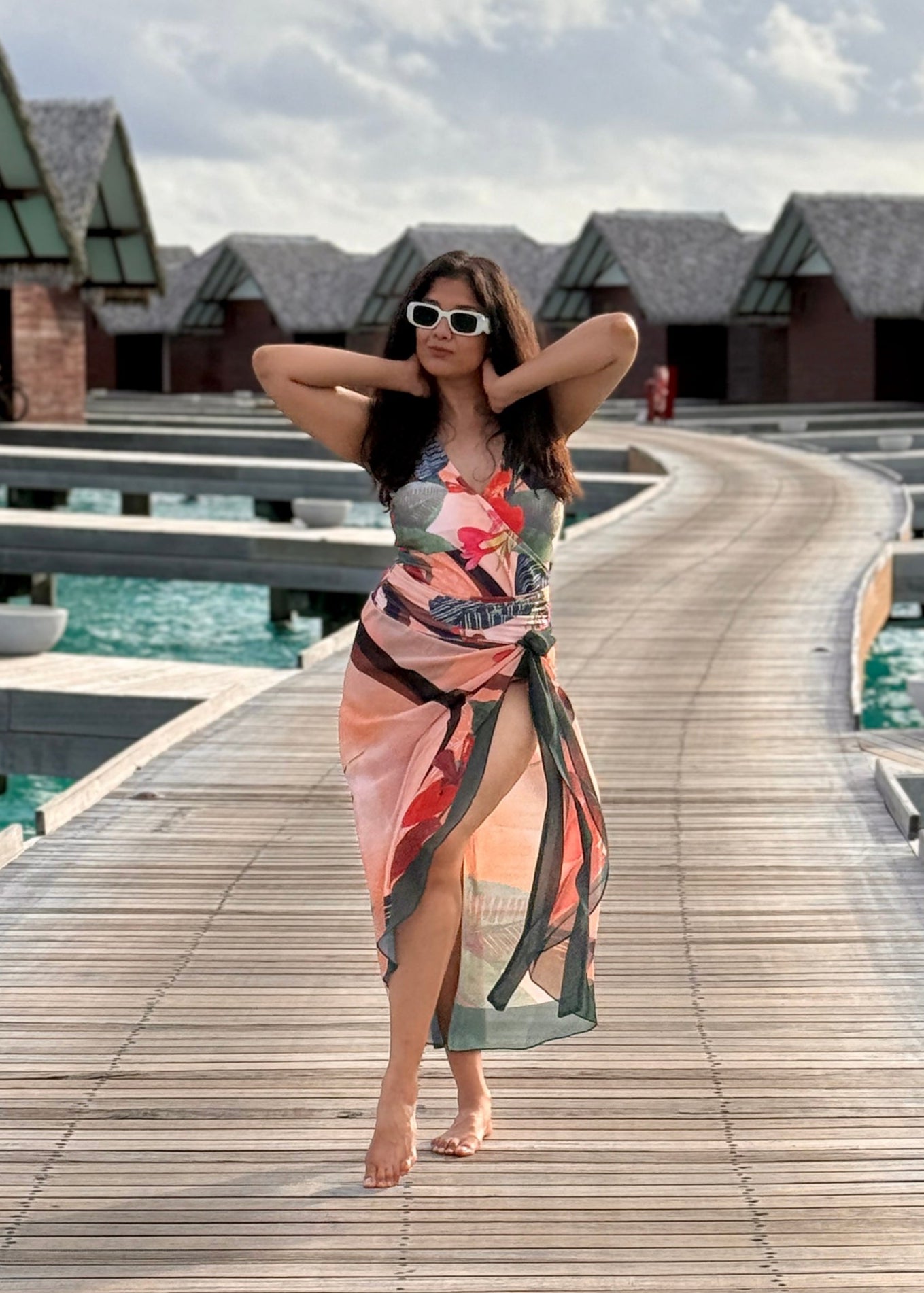 Printed Padded Monokini with a Sarong