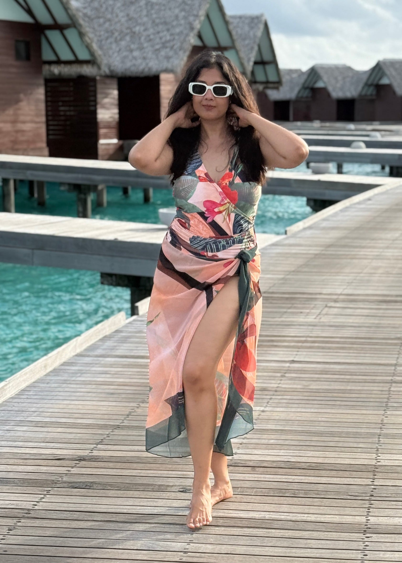 Printed Padded Monokini with a Sarong