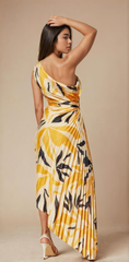 Black & Yellow Printed Pleated Dress