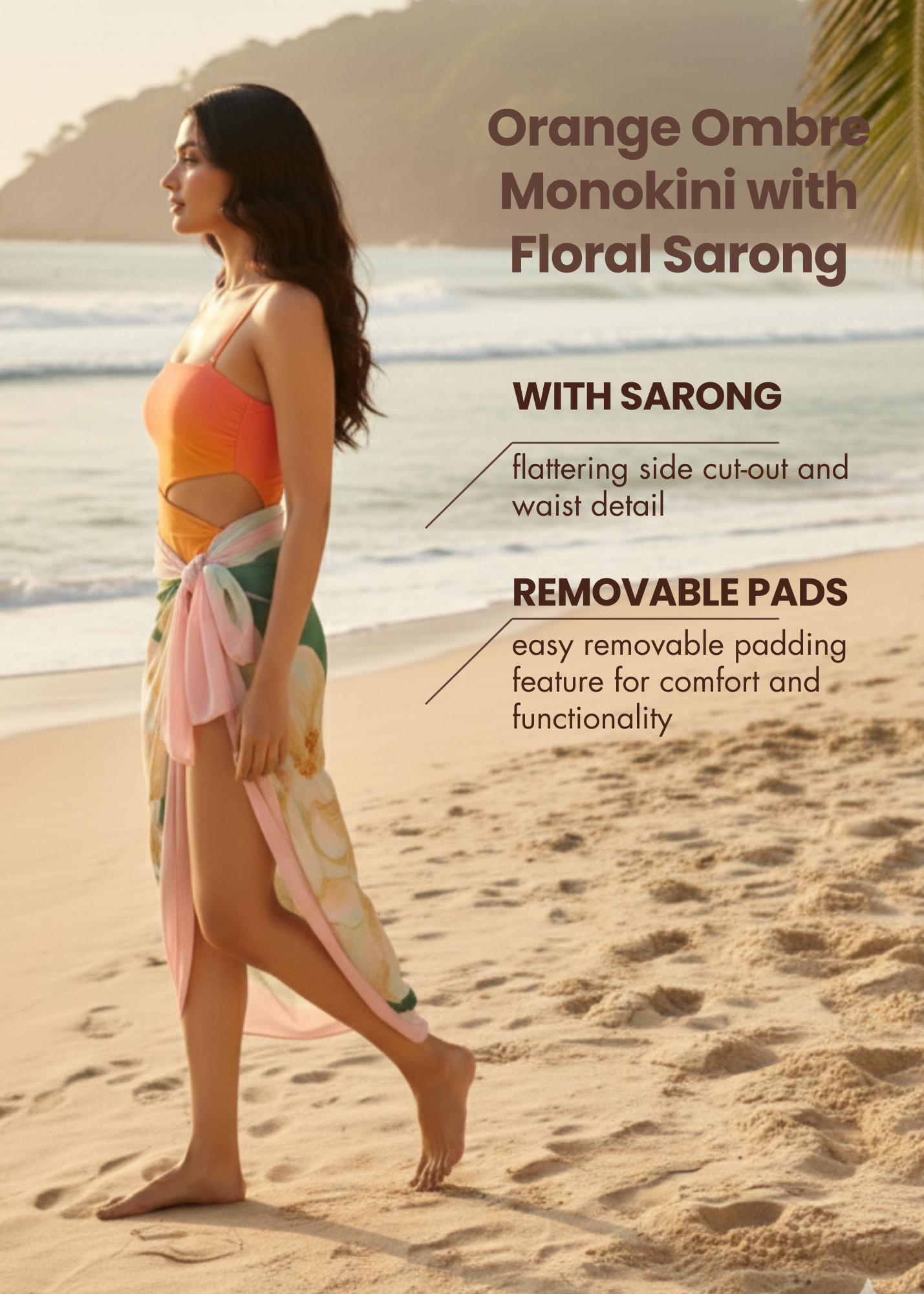 Orange Ombre Monokini with Floral Sarong
