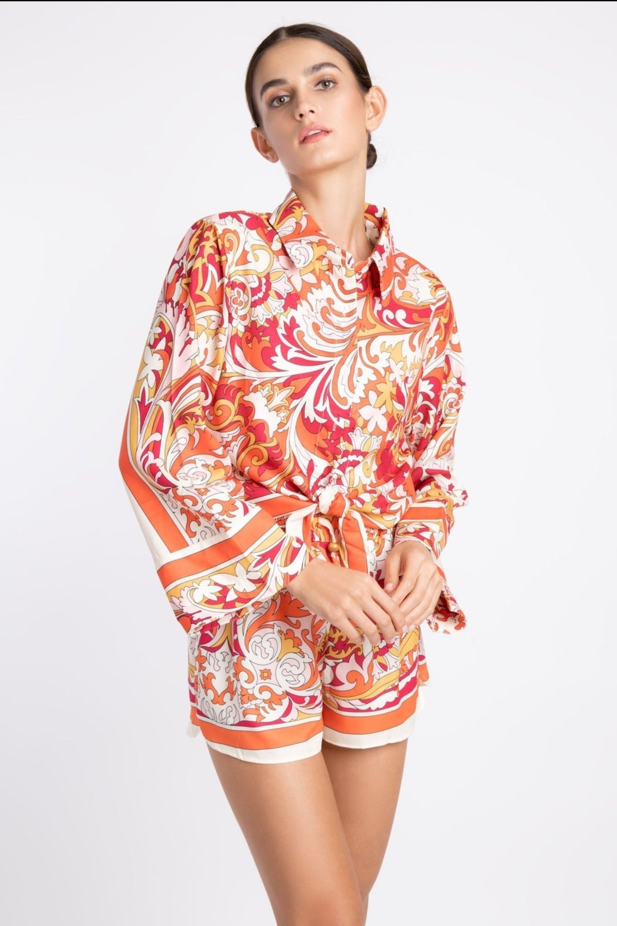 Printed Shirt & Shorts Coord Set WomanLikeU