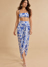 Blue & White Floral Printed High-Waisted Bikini Set