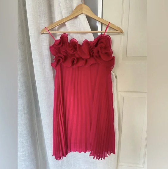 Red Pleated Short Dress