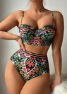 Black Printed Push Up Bikini