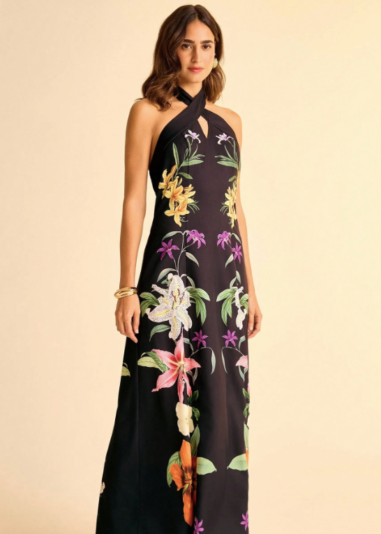 Black Floral Printed Maxi Dress
