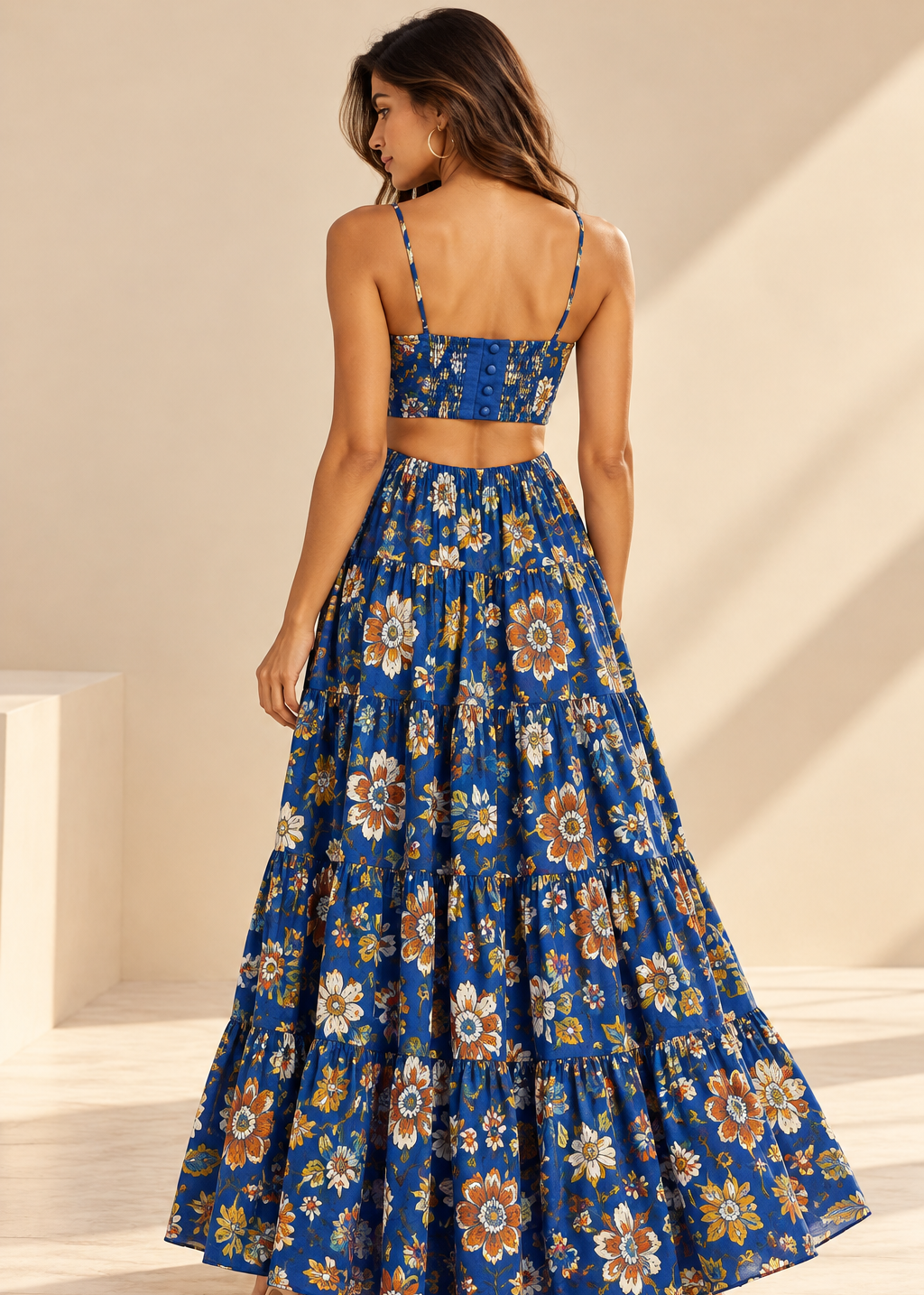 Blue Floral Tiered Maxi Dress
