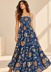 Blue Floral Tiered Maxi Dress