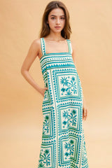 White & Teal Printed Dress