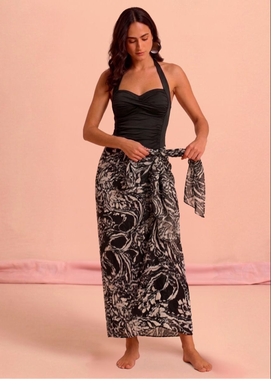 Black and White Printed Beach Sarong