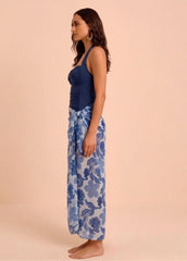 Blue Padded Monokini with Printed Sarong