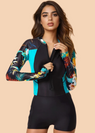 Black & Teal Printed Full Sleeve Swimsuit