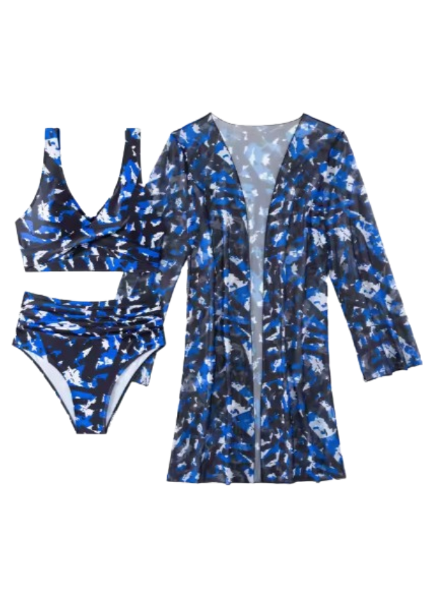 Blue & Black Bikini with Shrug