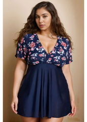 Blue Floral Swim Dress