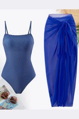 Blue striped Monokini with a Sarong