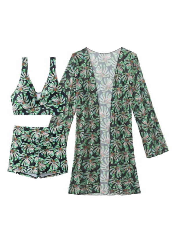 Black & Green Swimwear with Shrug