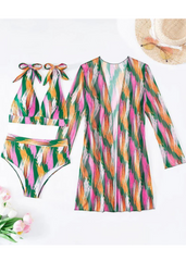 Pink & Green Bikini with Shrug