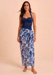 Blue Padded Monokini with Printed Sarong