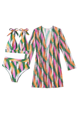 Pink & Green Bikini with Shrug