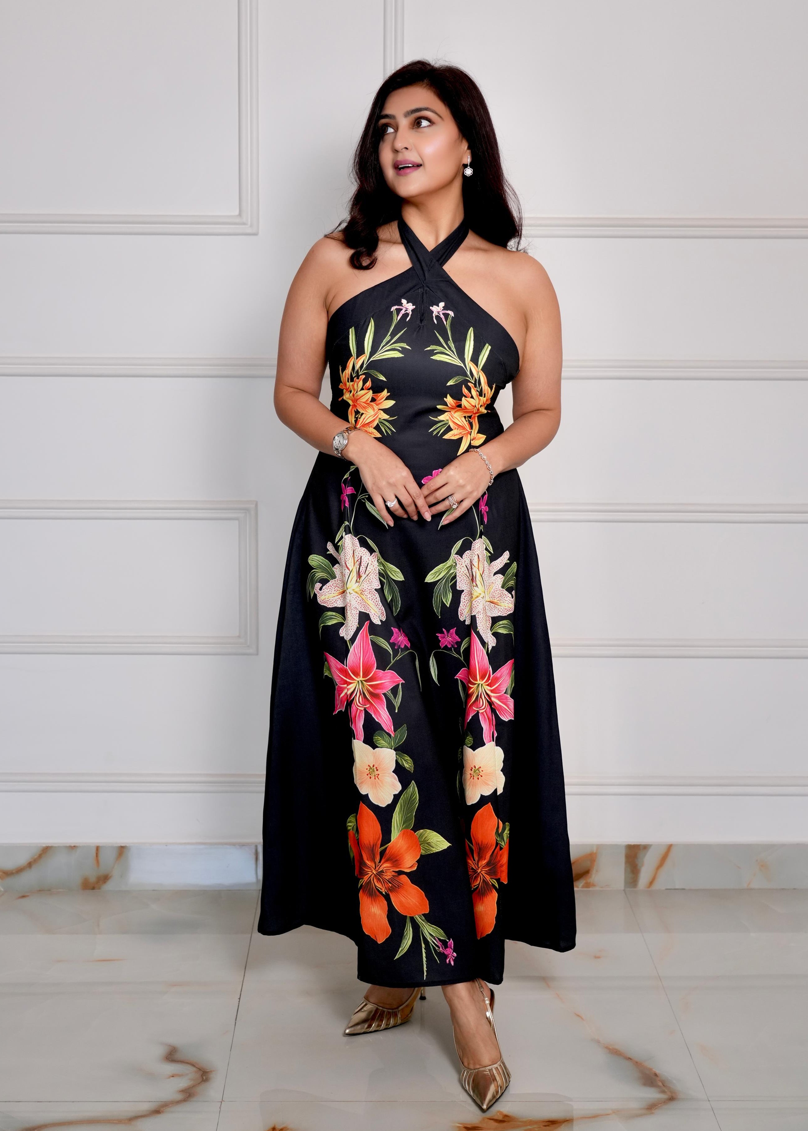 Black Floral Printed Maxi Dress