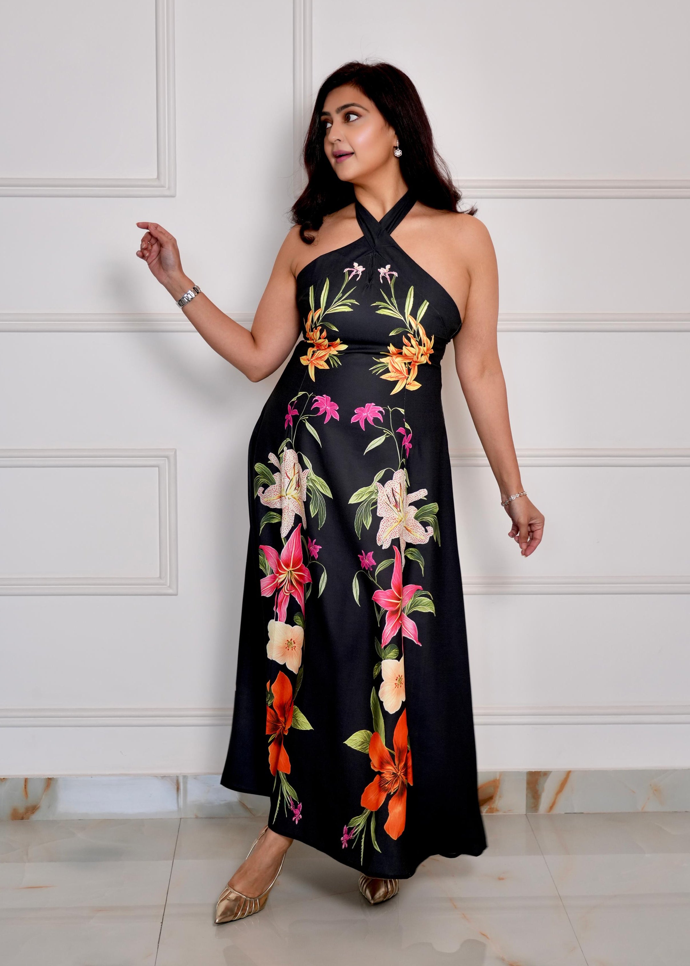 Black Floral Printed Maxi Dress