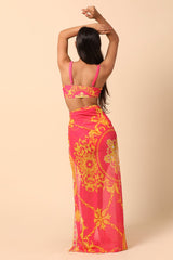 Pink Printed bikini with a Sarong