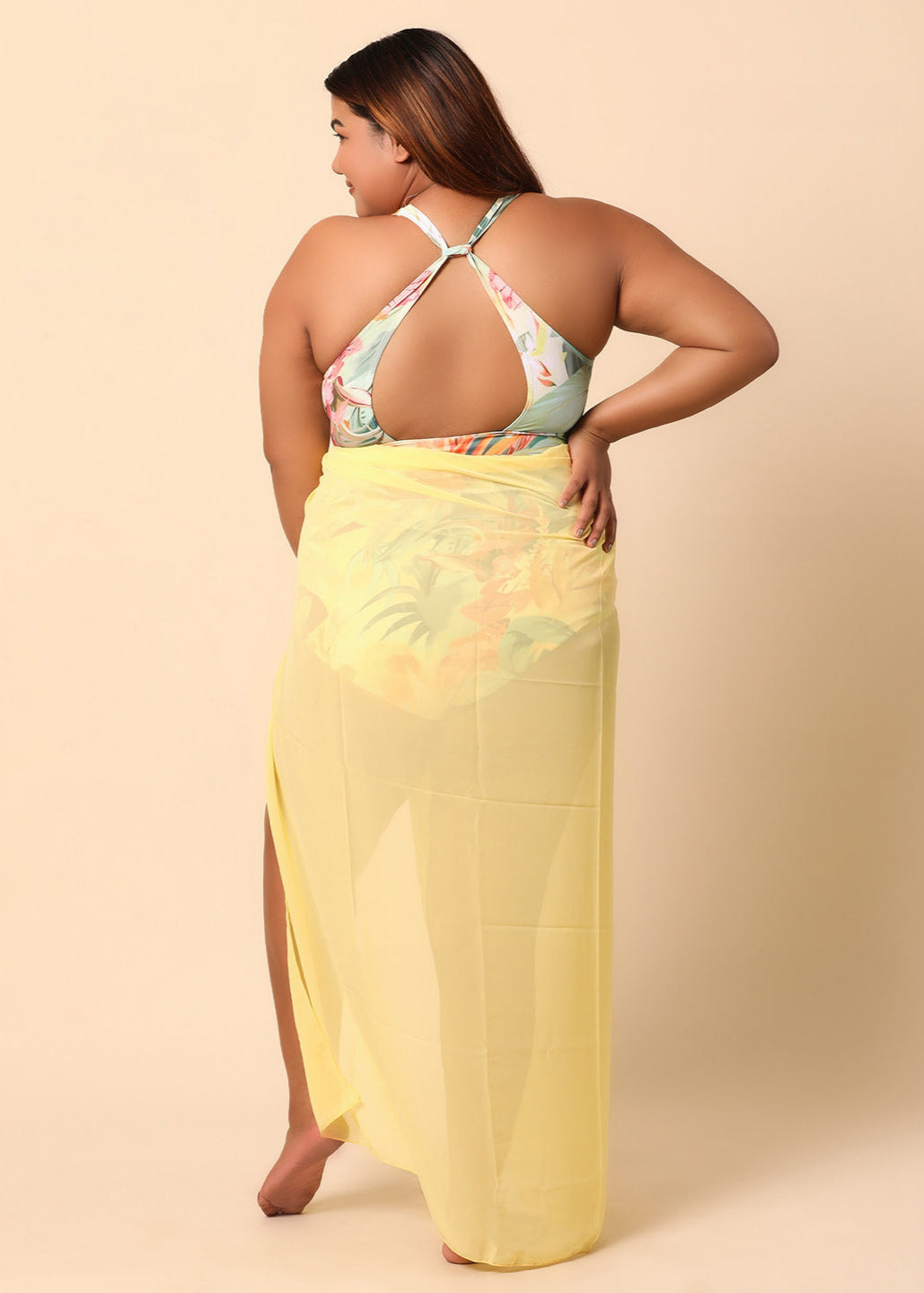 Monokini with yellow sarong