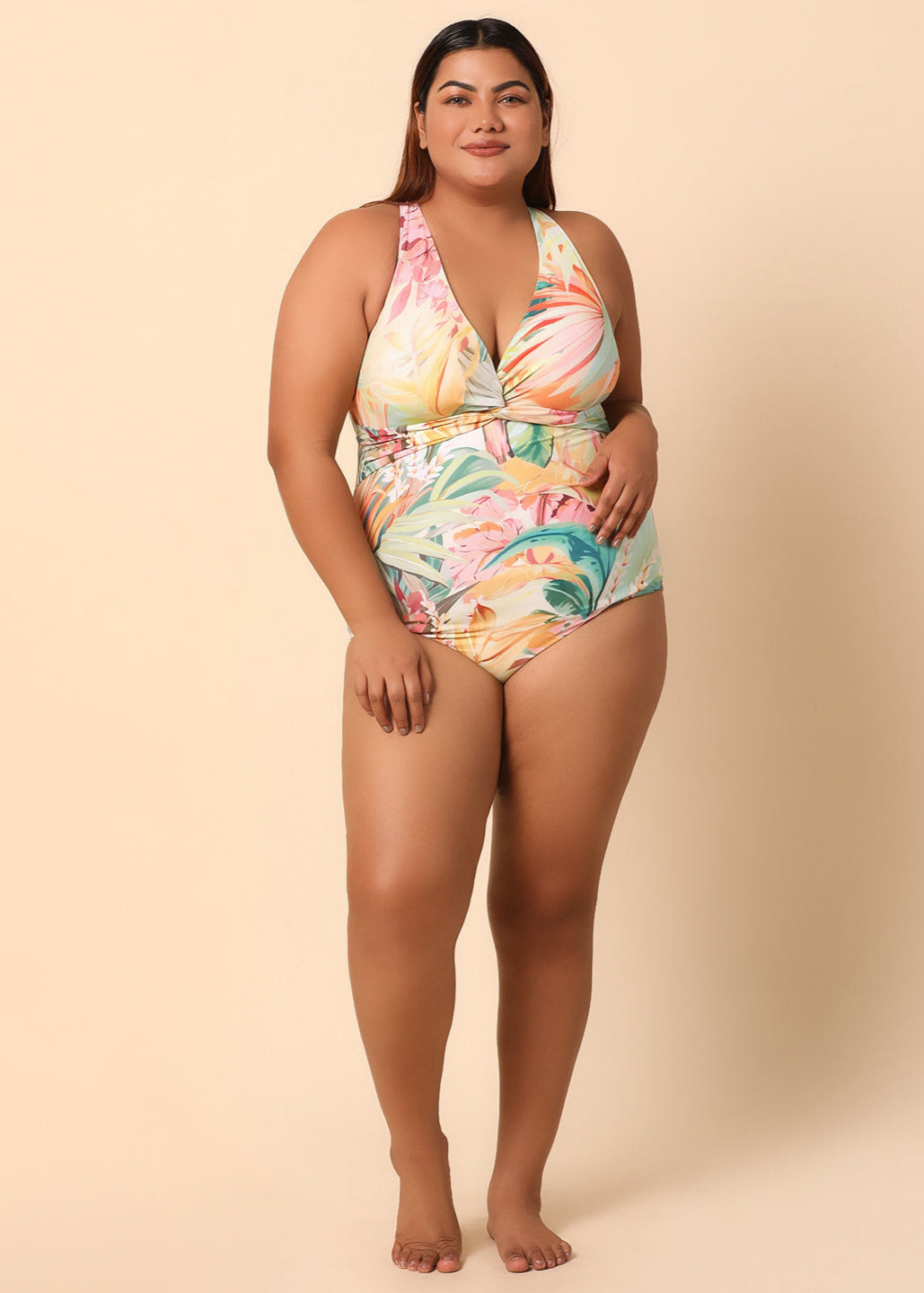 Monokini with yellow sarong