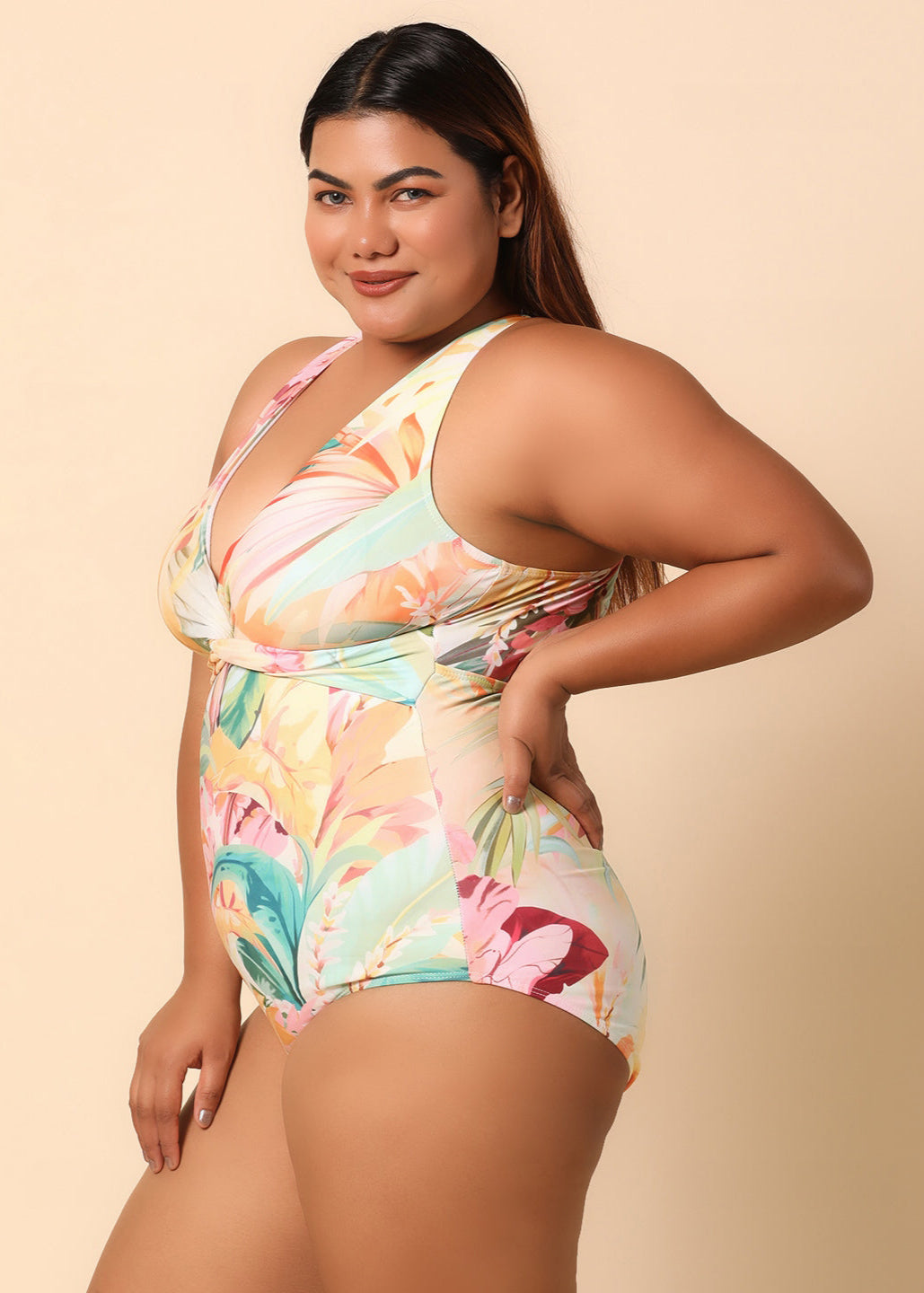 Monokini with yellow sarong