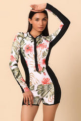 Black Printed Full Sleeve Swimsuit