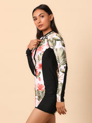 Black Printed Full Sleeve Swimsuit