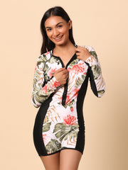 Black Printed Full Sleeve Swimsuit
