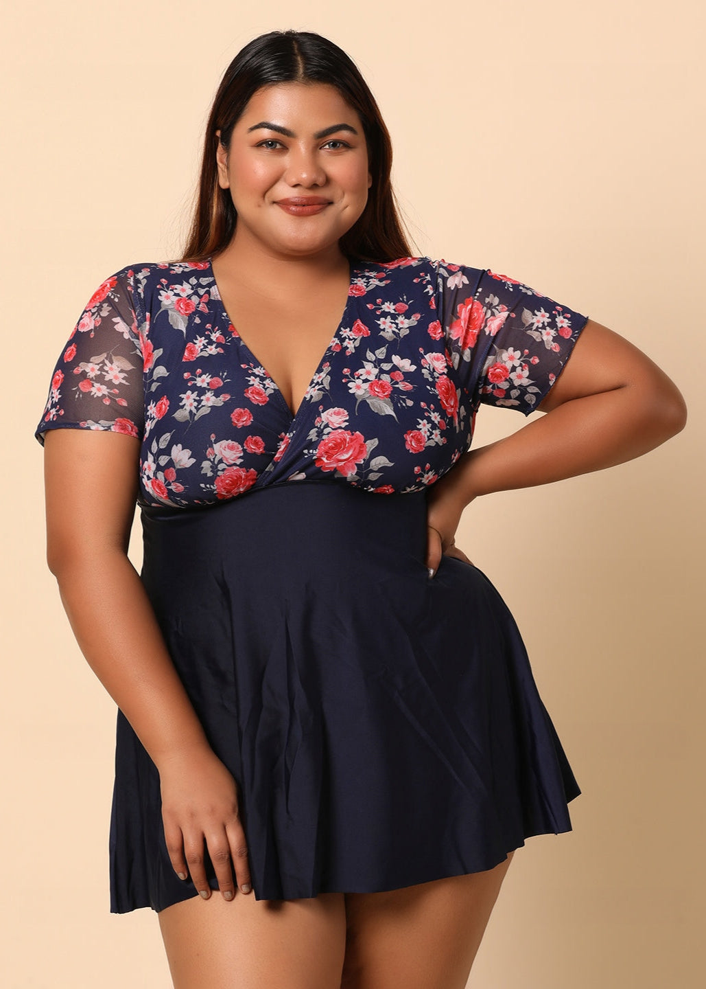Blue Floral Swim Dress