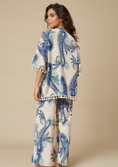 Blue & White Printed Co-Ord with Bottom and Cover Up