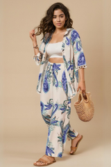 Blue & White Printed Co-Ord with Bottom and Cover Up