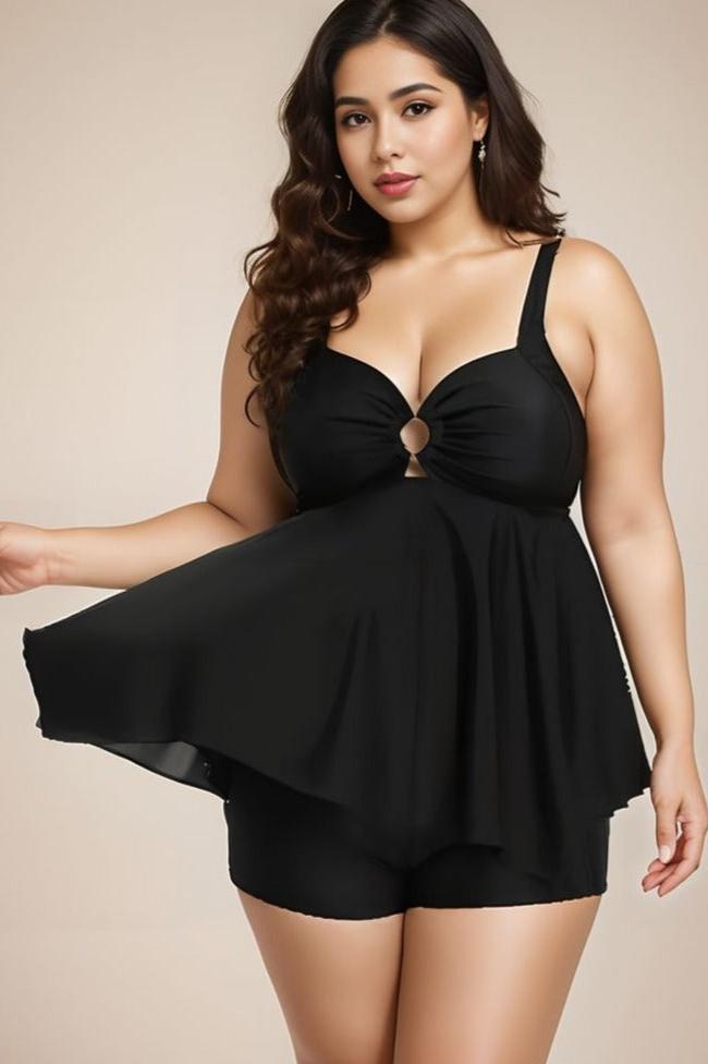 Black Plus size Tankini with Shorts
