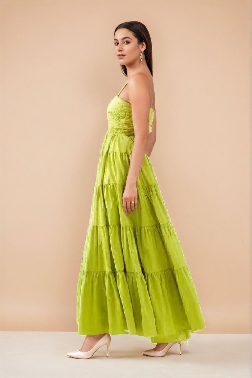 Lime Tiered Maxi Dress WomanLikeU Lime Tiered Maxi Dress WomanLikeU