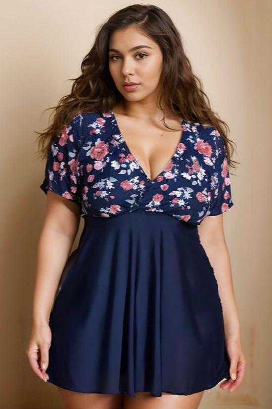 Blue Floral Swim Dress