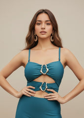 Teal Cut-Out Monokini Swimwear