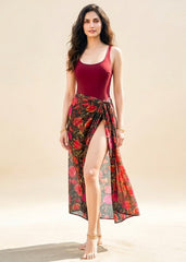 Black and Maroon Floral Sarong