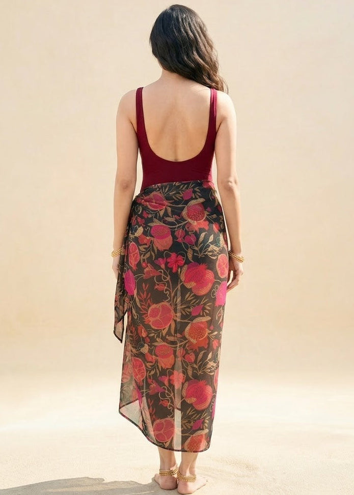 Black and Maroon Floral Sarong
