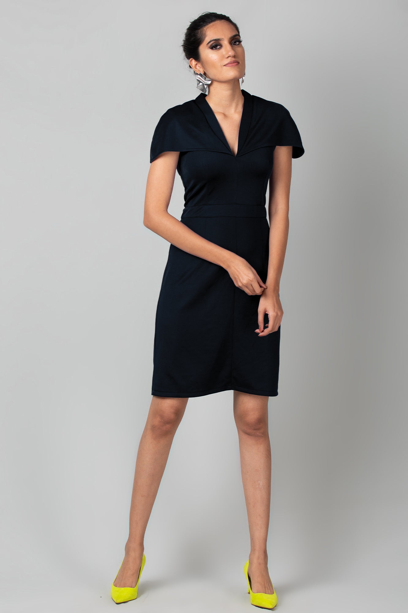 Black Cape Bodycon Scuba Dress