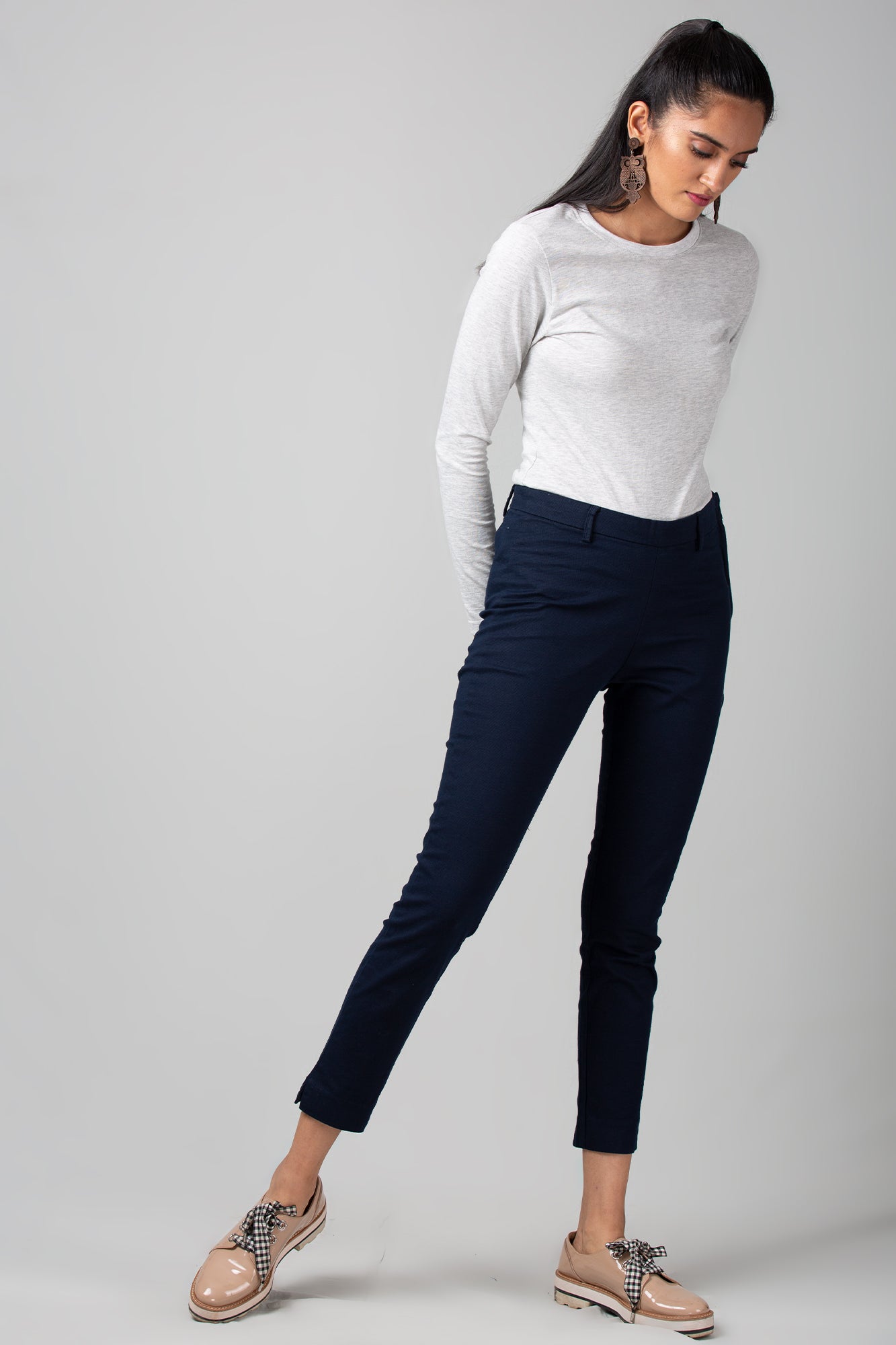 Navy Ankle Length Cigarette Pant