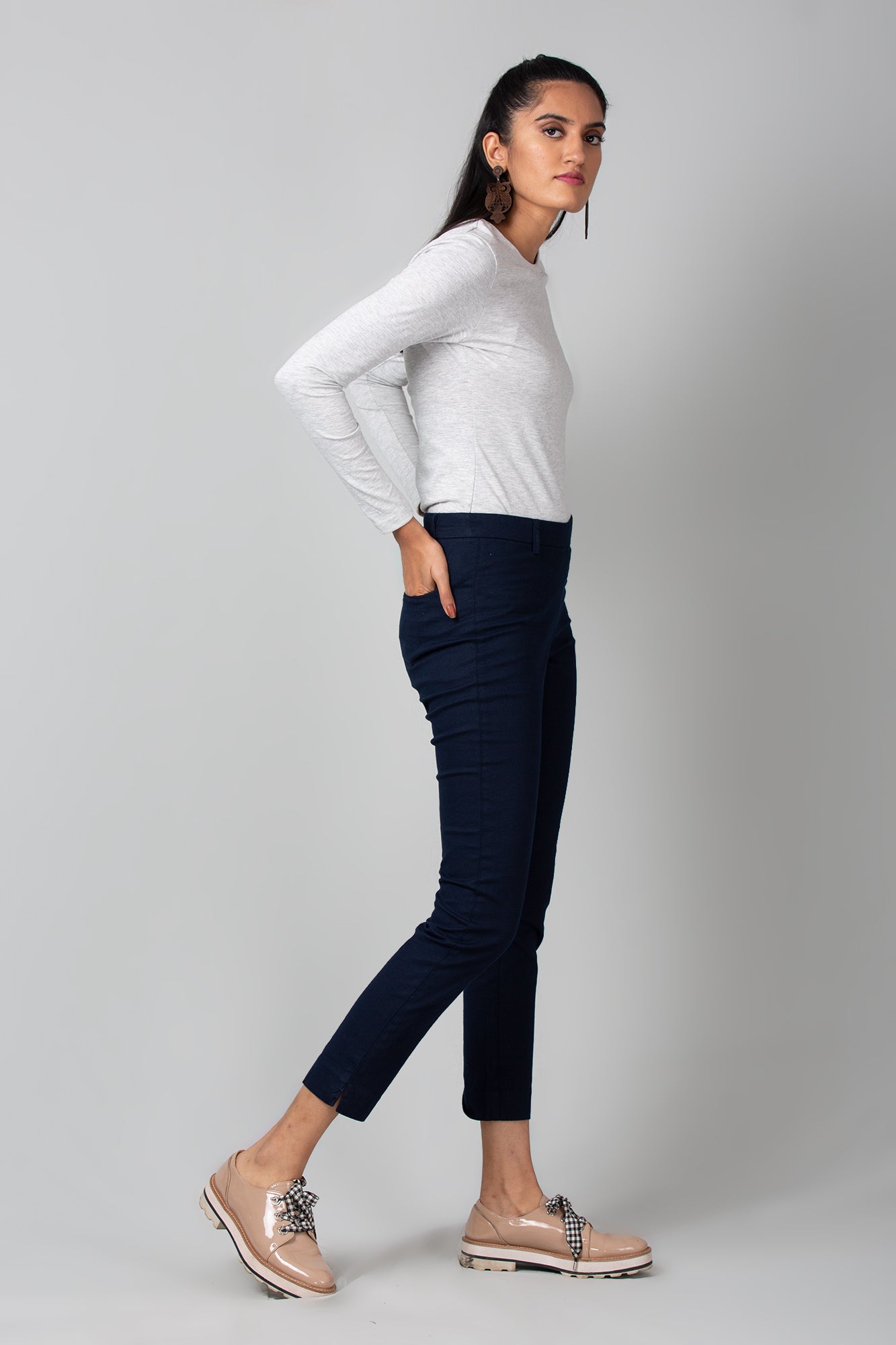 Navy Ankle Length Cigarette Pant